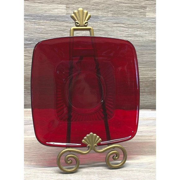 Vintage Anchor Hocking Royal Ruby Red Charm Glass Saucer 5.25" Plate Christmas - Picture 1 of 4